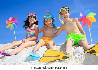 Three Kids On Beach