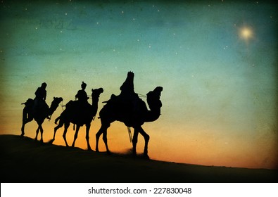 Three Kings Desert Star Of Bethlehem Nativity Concept