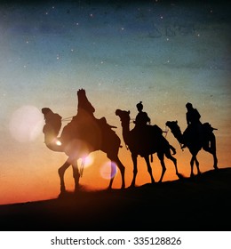 Three Kings Desert Star Of Bethlehem Nativity Concept