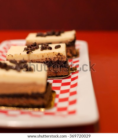 Three layer chocolate mousse cake.