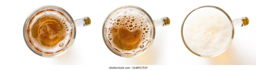 Three Light beer mugs, isolated on white, top view - Shutterstock ID 2148917519
