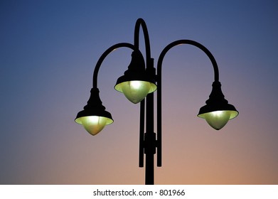 Three lights at dusk