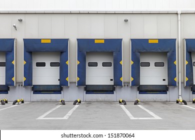 Three loading ramp doors at distribution center