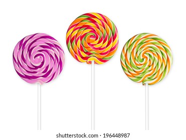 three lolly pops in front of white background