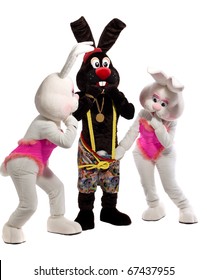 three mascot bunny costume - confused scene with naked playboy