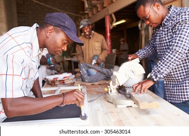 Three Men At Work In A Carpentry Workshop, South Africa