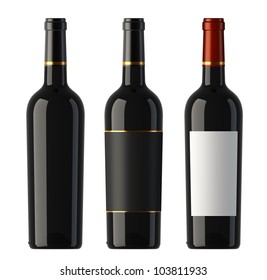 Three Merged Pictures Of New World Red Wine Bottles, Render