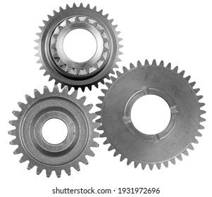 Three metal gears on plain background - Shutterstock ID 1931972696