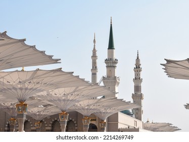 Three Minarets Of The Holy Mosque  In Medinah In Saudi Arabia