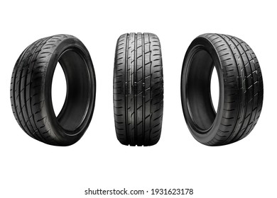three new summer tires, isolate on a white background - Shutterstock ID 1931623178