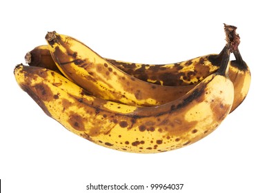 Three Old Bananas Over A White Background