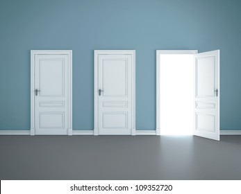 Three Doors One Opened Blue Sky Stock Illustration 221327482 | Shutterstock