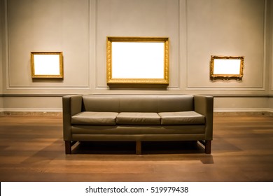 Three Ornate Picture Frames Art Gallery Museum Exhibit Blank White Isolated Clipping Path