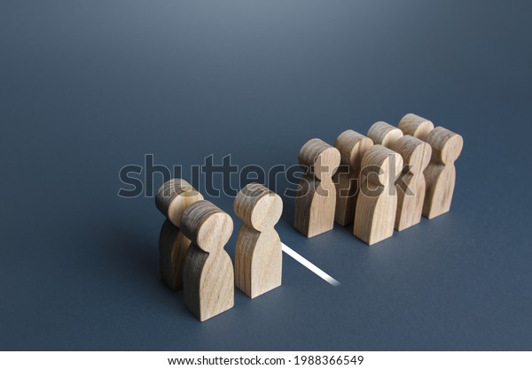 Three out of ten people separated by a line.\
Visualization of statistical data. 30% of 100%. Polls test results.\
Equality in numbers. Dividing people into two groups. Market\
segmentation