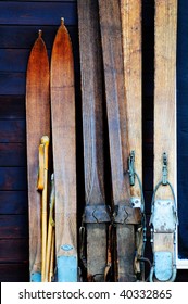 Three pairs of a 100-year old ski