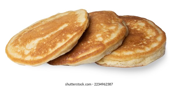 Three pancakes thick golden fried for breaksfast or snack