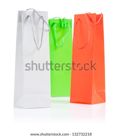 Image, Stock Photo Three shopping paper bags on blue background. Xmas shopping