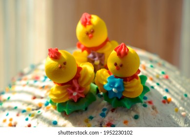 Three Pastry Miniature Chickens On Easter Baked Goods