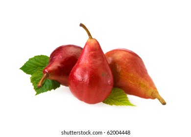 Three Pears with leaf, reflection and copy space