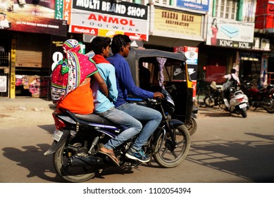 three persons riding on bike
Street scene Varanasi Uttar pradesh India
clicked on 30th April 2018 in Varanasi city uttar pradesh state of india