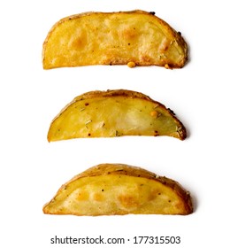 Three Pieces Of Baked Potatoes Isolated On White