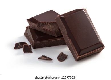 Three  pieces of Chocolate isolated on white, cleaned and retouched photo.