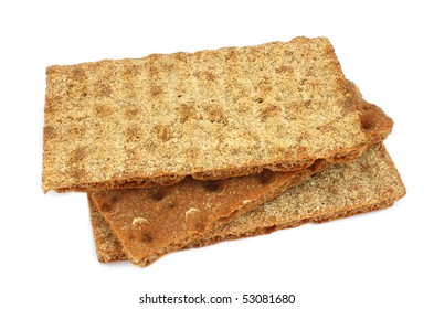 Three pieces of crispbread isolated on white background