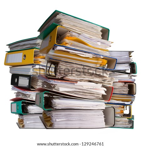 three piles of file binder with documents