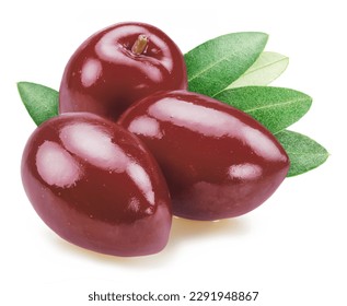 Three pitted kalamata olives isolated on white background. - Powered by Shutterstock