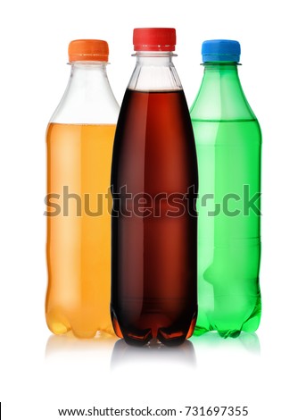 Three plastic bottles of soft drink isolated on white
