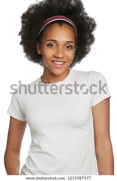 Three Quarter Portrait Smiling African Lady Stock Photo Edit Now