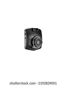 Three Quarter View Of Simple Black Digital Dash Camera Or For Cars, Isolated On White