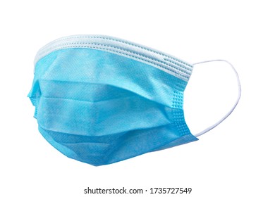 Three quarter view of surgical mask isolated with rubber ear straps to cover the mouth and nose to protect face from virus - Shutterstock ID 1735727549