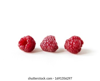 Three Raspberries On White Infinity Cove Background