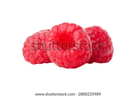 Three raspberries show texture and shape together, PNG