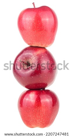 Three red delicious apples isolated on a white background. Apple tower.