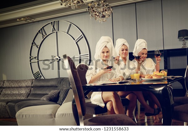 Three Rich Girls Luxury Home Interior Stock Photo Edit Now