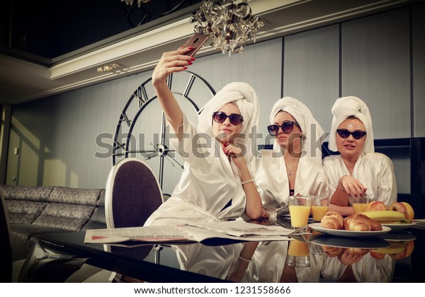 Three Rich Girls Luxury Home Interior Stock Photo Edit Now
