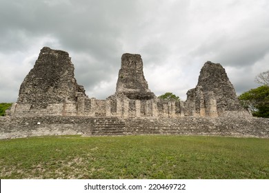the three Rio Bec style tower ruins of the archaeological site of Xpujil in the state of Campeche,Mexico