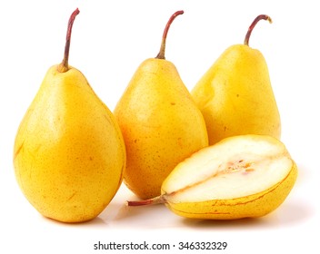 Three ripe fresh yellow pears isolated on white background. - Shutterstock ID 346332329