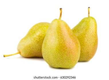 Three ripe yellow pears isolated on white background - Shutterstock ID 630292346
