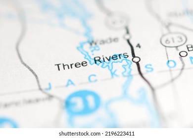 Three Rivers. Mississippi. USA On A Geography Map
