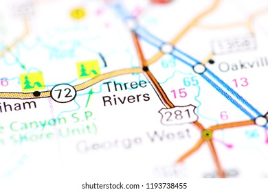 Three Rivers. Texas. USA On A Map