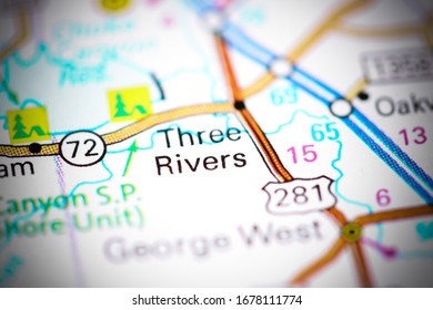 Three Rivers. Texas. USA On A Map