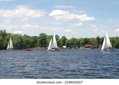 Three Sailboats On A Sunny Day