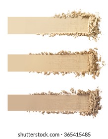 Three Shades Of Makeup Powder On White Background.