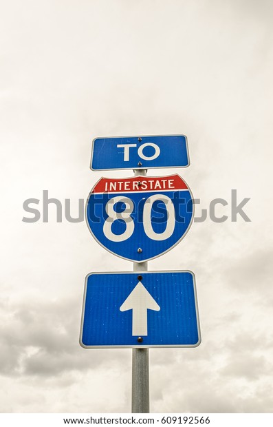 Three signs to let\
motorists know that they are going the right way if they want to\
get to Interstate 80