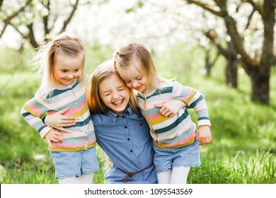 Three Sister Girls Playing On Green Stock Photo 1095543569 | Shutterstock