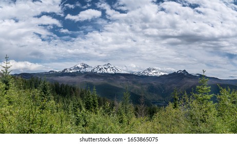 Three Sisters With Linton Lake. Oregon Cascade Range.