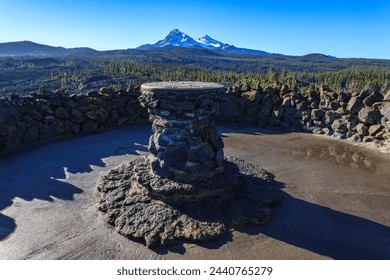 Three sisters seen from Dee Wright Observatory : McKenzie Pass,Oregon, USA